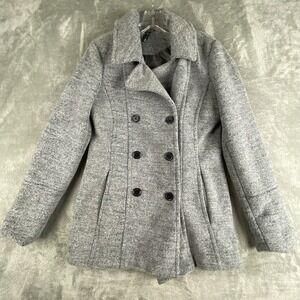 One 5 One Jacket Womens Medium Gray Double Breasted Wool Blend Pea Coat Thick